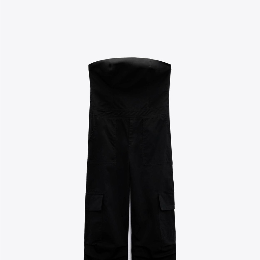 Zara Black Strapless Cargo Jumpsuit